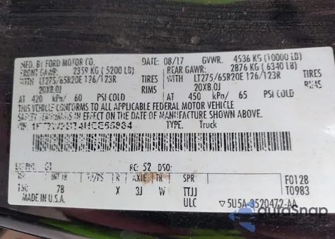 2017 Ford F-250 Platinum from USA, damaged, VIN 1FT7W2BT4HEE55884